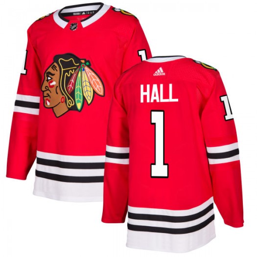  Mens Chicago Blackhawks Retired Player #1 Glenn Hall Adidas Home Red Jersey 