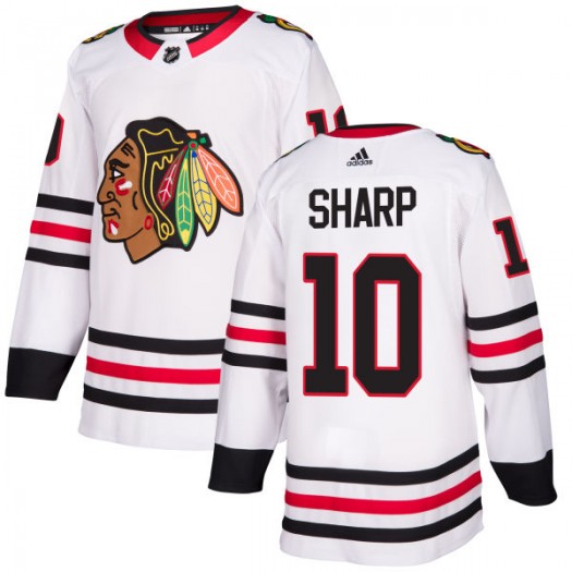  Mens Chicago Blackhawks Retired Player #10 Patrick Sharp Adidas Away White Jersey 