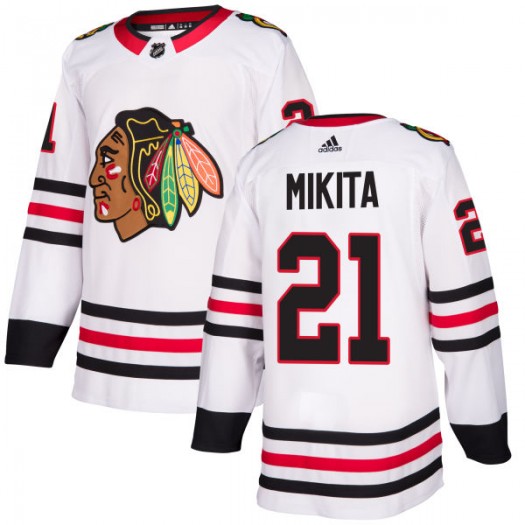  Mens Chicago Blackhawks Retired Player #21 Stan Mikita Adidas Away White Jersey 