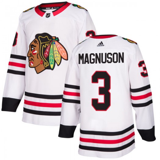  Mens Chicago Blackhawks Retired Player #3 Keith Magnuson Adidas Away White Jersey 