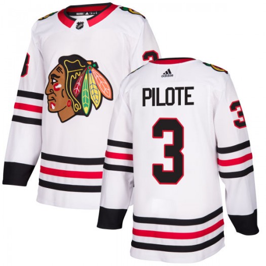  Mens Chicago Blackhawks Retired Player #3 Pierre Pilote Adidas Away White Jersey 