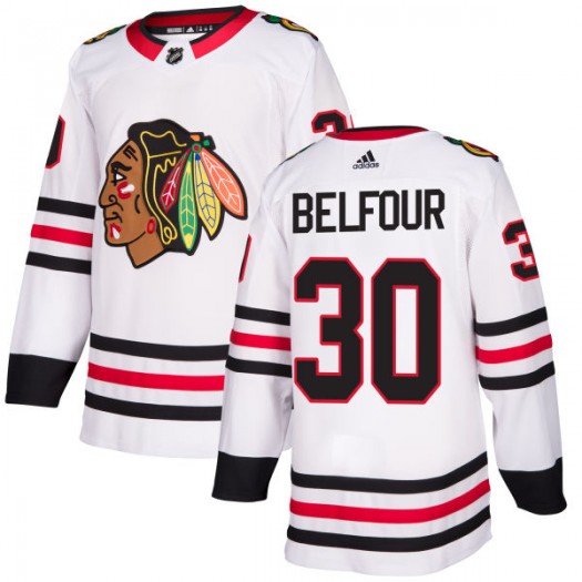  Mens Chicago Blackhawks Retired Player #30 ED Belfour Adidas Away White Jersey 