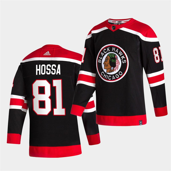  Mens Chicago Blackhawks Retired Player #81 Marian Hossa Black Alternate 2020-21 Reverse Retro Jersey 