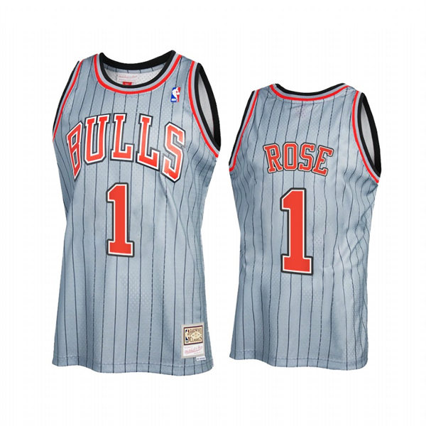  Mens Chicago Bulls #1 Derrick Rose 2021 Gray Pinstripe Reload 2.0 Hardwood Classics Jersey 