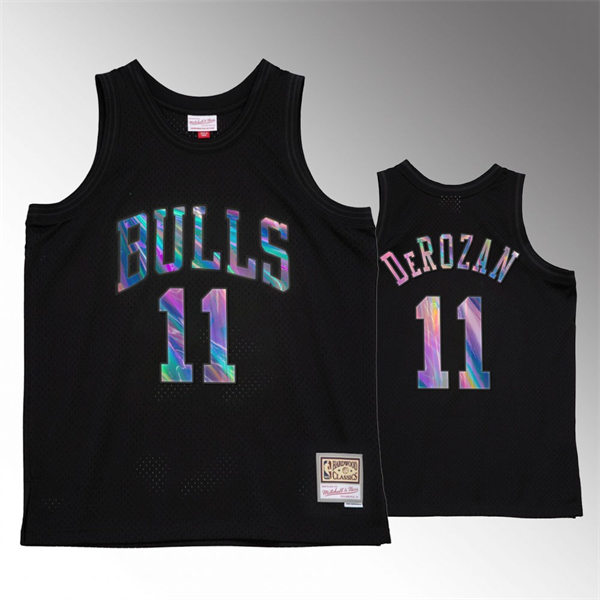  Mens Chicago Bulls #11 DeMar DeRozan Black Iridescent Hardwood Classics Jersey 