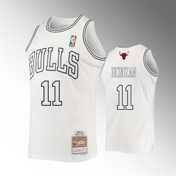  Mens Chicago Bulls #11 DeMar DeRozan Mitchell & Ness 1997-98 White Out Hardwood Classics Jersey 