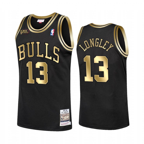  Mens Chicago Bulls #13 Luc Longley Mitchell & Ness Black Golden 1998 Finals Jersey 