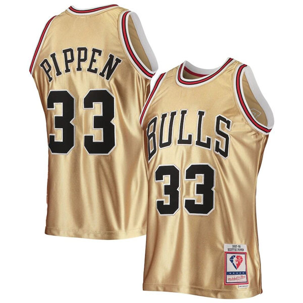  Mens Chicago Bulls #33 Scottie Pippen Mitchell & Ness Gold 1997-98 Hardwood Classics 75th Anniversary Jersey 