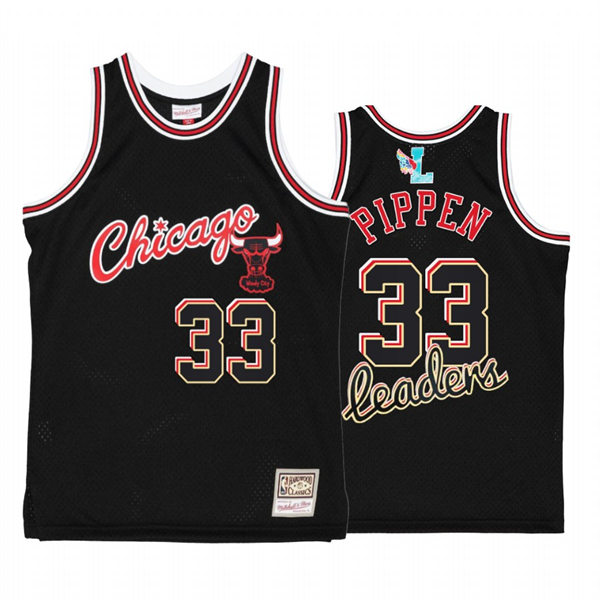  Mens Chicago Bulls #33 Scottie Pippen Mitchell & Ness My Towns Leaders Black Windy City Jersey 