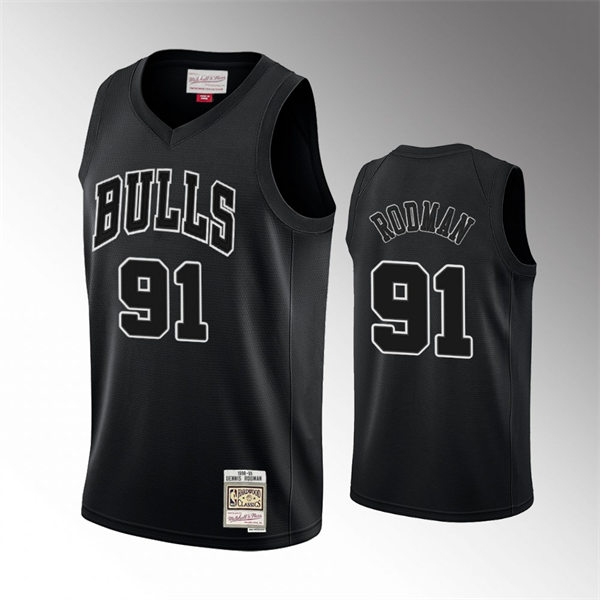  Mens Chicago Bulls #91 Dennis Rodman Mitchell & Ness 1997-98 Black Out Hardwood Classics Jersey 