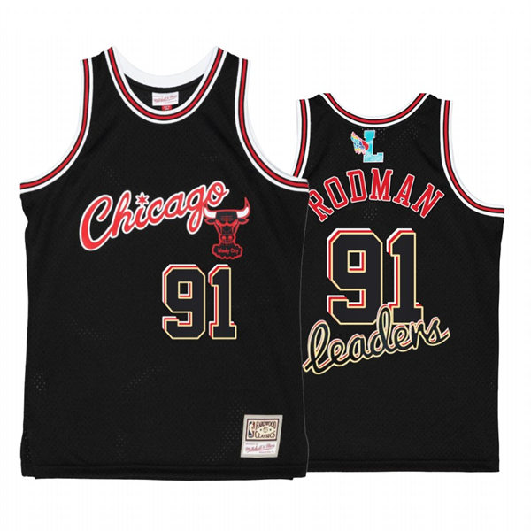  Mens Chicago Bulls #91 Dennis Rodman Mitchell & Ness My Towns Leaders Black Windy City Jersey 