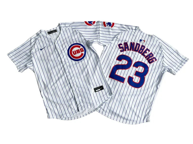  Mens Chicago Cubs Retired Player #23 Ryne Sandberg Nike White Pinstripe Home Limited Jersey 