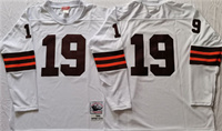 Mens Cleveland Browns #19 Bernie Kosar Mitchell&Ness White Long-Sleeved Throwback Jersey 