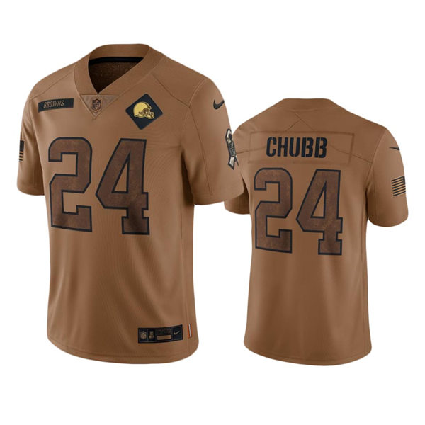  Mens Cleveland Browns #24 Nick Chubb Brown 2023 Salute To Service Limited Jersey 