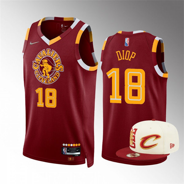  Mens Cleveland Cavaliers #18 Khalifa Diop Red 2021-22 75th Anniversary City Edition Jersey 