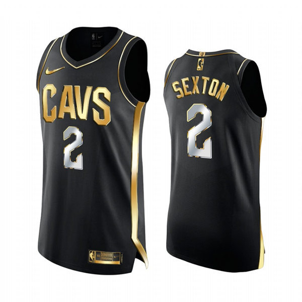  Mens Cleveland Cavaliers #2 Collin Sexton 2021 Black Golden Edition Limited Jersey 