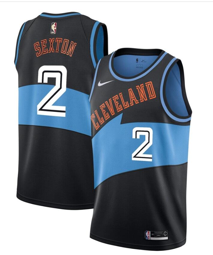  Mens Cleveland Cavaliers #2 Collin Sexton Nike Black Blue Hardwood Classics Swingman Jersey 