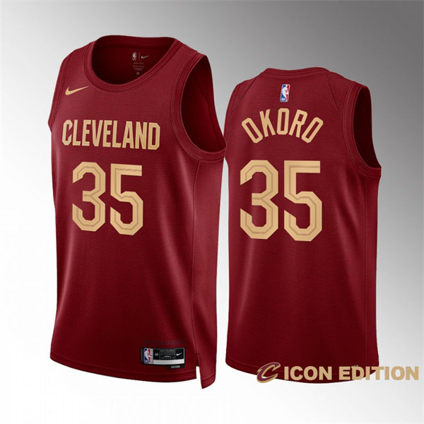  Mens Cleveland Cavaliers #35 Isaac Okoro Burgundy 2022-23 Icon Edition Swingman Jersey 