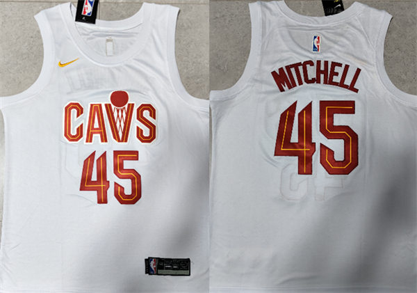  Mens Cleveland Cavaliers #45 Donovan Mitchell 2022-23 White Association Edition Swingman Jersey 