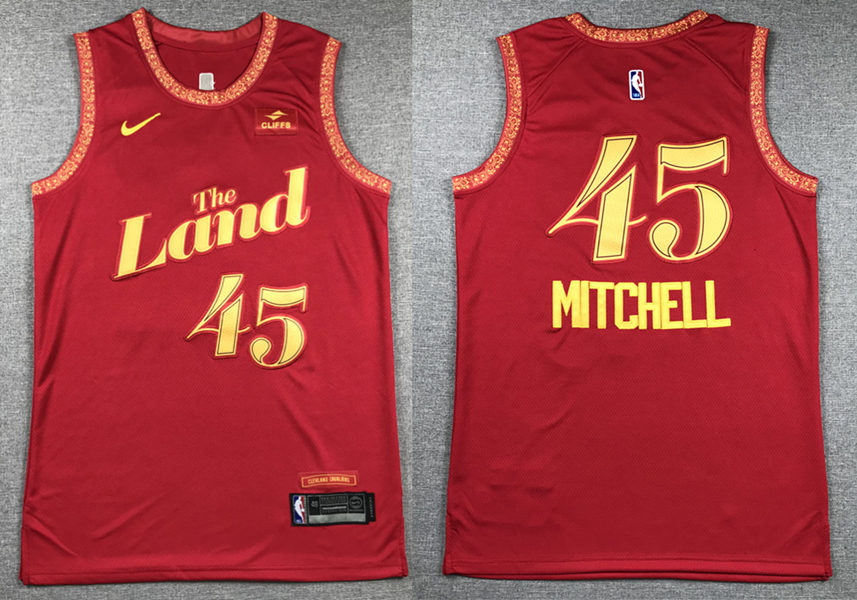  Mens Cleveland Cavaliers #45 Donovan Mitchell 2023-24 City Edition Swingman Jersey Wine 