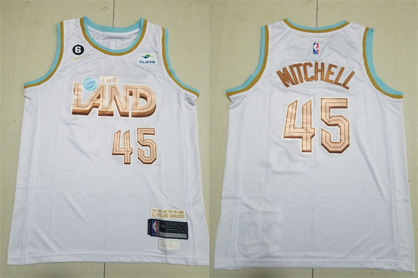  Mens Cleveland Cavaliers #45 Donovan Mitchell White 2022-23 City Edition Swingman Jersey 
