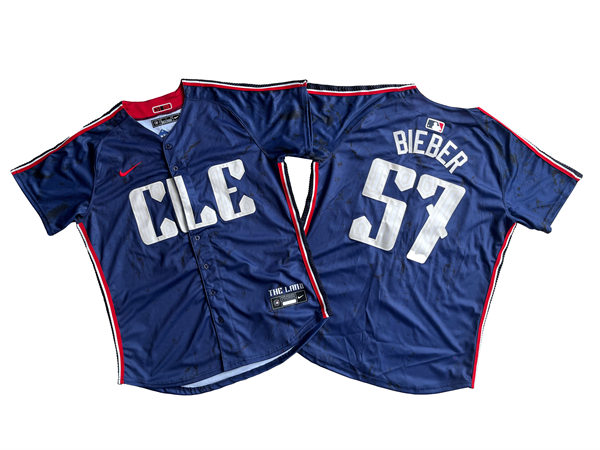  Mens Cleveland Guardians #57 Shane Bieber Nike 2024 City Connect Limited Jersey - Navy 