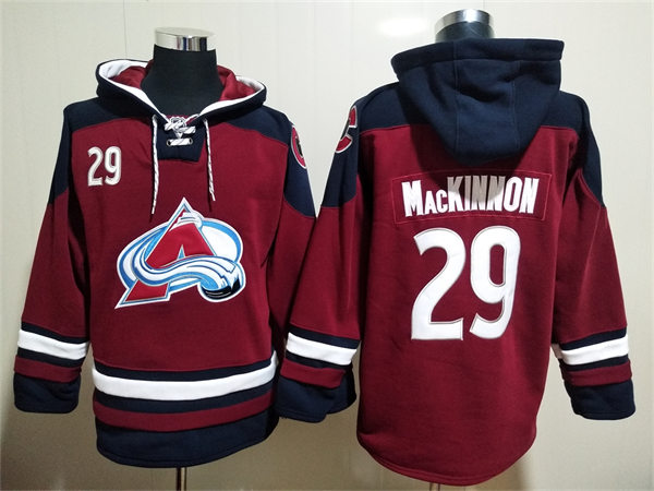  Mens Colorado Avalanche #29 Nathan MacKinnon Burgundy Home Primegreen Player Hoodie 