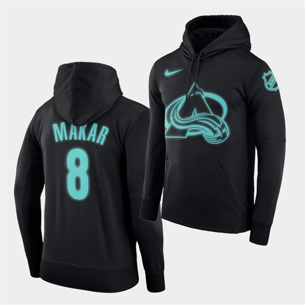  Mens Colorado Avalanche #8 Cale Makar Black Luminous Pullover Hoodie 