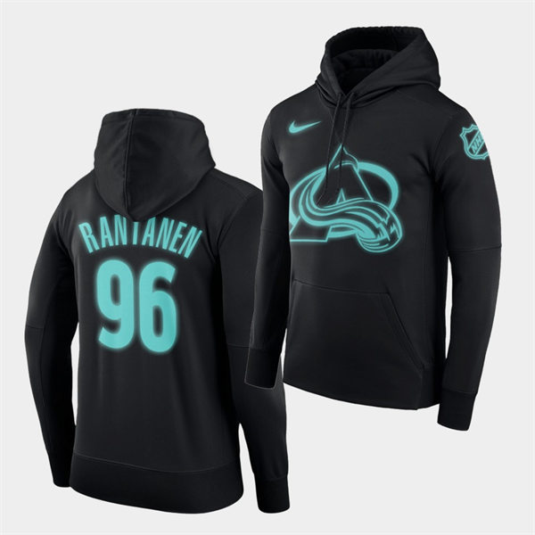  Mens Colorado Avalanche #96 Mikko Rantanen Black Luminous Pullover Hoodie 