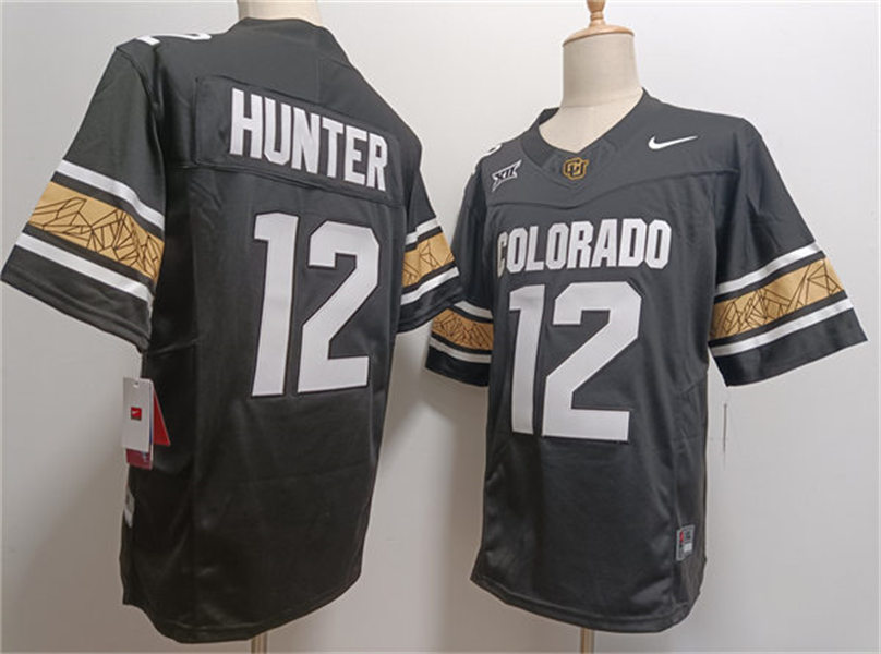  Mens Colorado Buffaloes #12 Travis Hunter 2024 XII F.U.S.E. Limited Black White College Football Game Jersey 