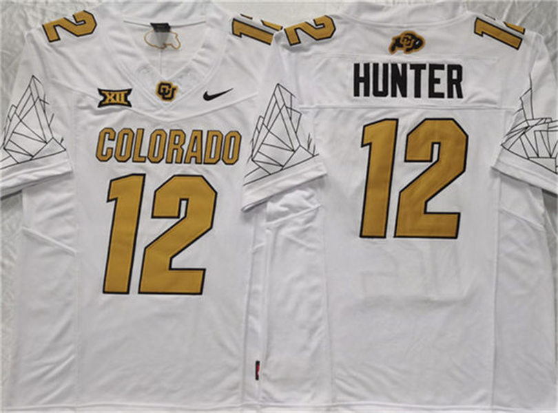  Mens Colorado Buffaloes #12 Travis Hunter 2024 XII F.U.S.E. Limited White Yellow Football Game Jersey 