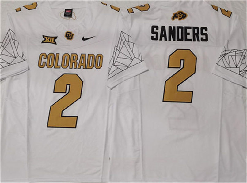  Mens Colorado Buffaloes #2 Shedeur Sanders 2024 XII F.U.S.E. Limited White Yellow Football Game Jersey 