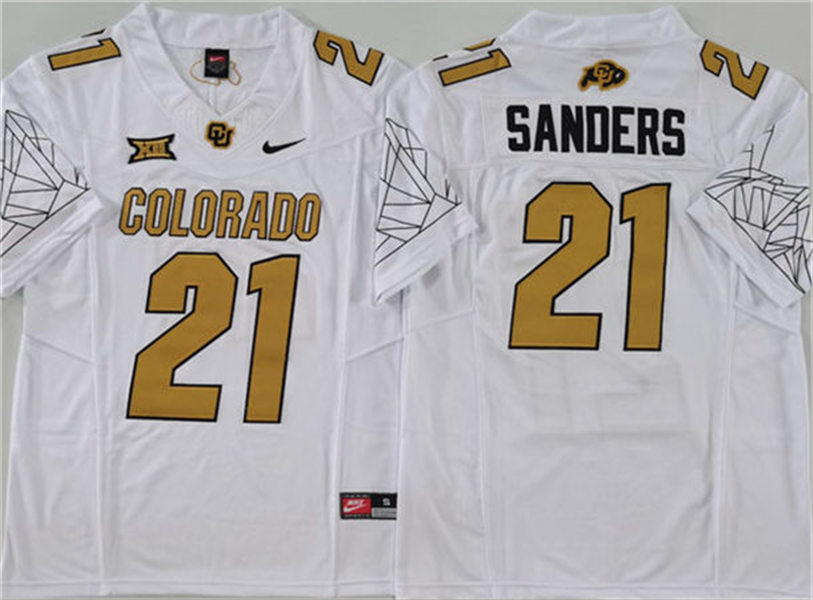  Mens Colorado Buffaloes #21 Shilo Sanders 2024 XII F.U.S.E. Limited White Yellow Football Game Jersey 