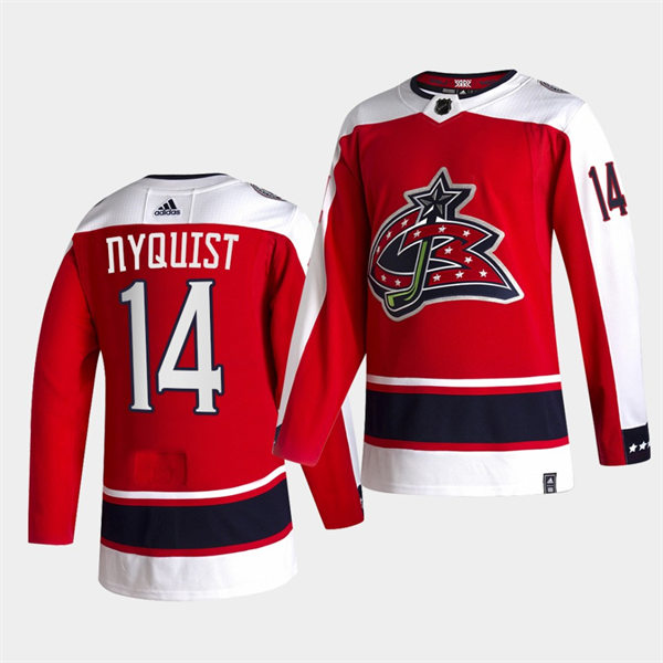  Mens Columbus Blue Jackets #14 Gustav Nyquist Adidas Red 2021 NHL Season Reverse Retro Jersey 