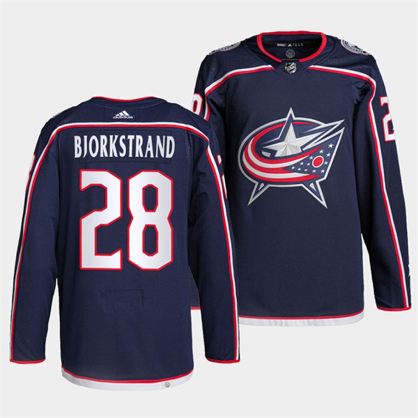  Mens Columbus Blue Jackets #28 Oliver Bjorkstrand adidas Navy Home Jersey 