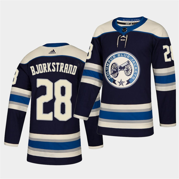  Mens Columbus Blue Jackets #28 Oliver Bjorkstrand adidas Navy Third Jersey 