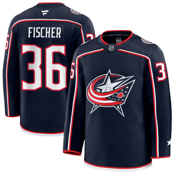  Mens Columbus Blue Jackets #36 Christian Fischer Fanatics Navy Home Premium Player Jersey 