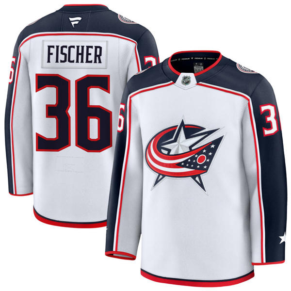  Mens Columbus Blue Jackets #36 Christian Fischer Fanatics White Away Player Jersey 