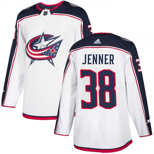  Mens Columbus Blue Jackets #38 Boone Jenner adidas White Away Jersey 