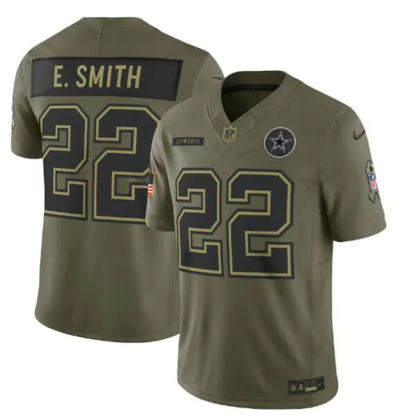  Mens Dallas Cowboys #22 Emmitt Smith Nike 2025 Salute to Service Retired Limited Jersey - Olive 