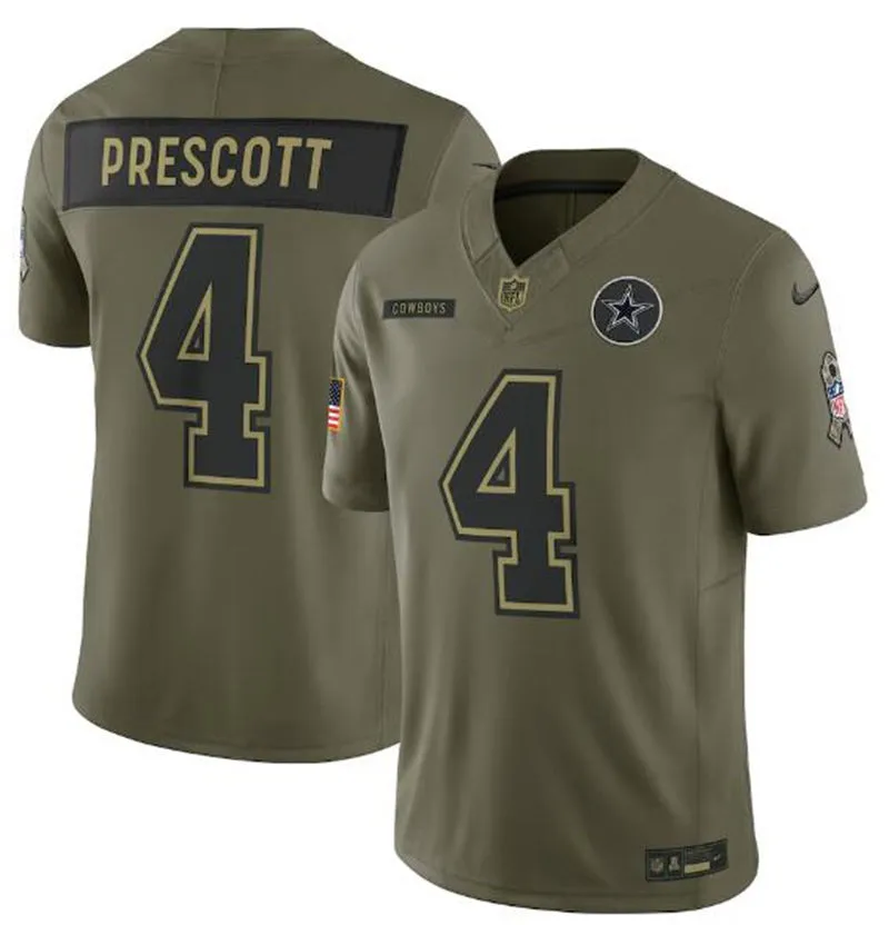  Mens Dallas Cowboys #4 Dak Prescott Nike 2025 Salute to Service Limited Jersey - Olive 