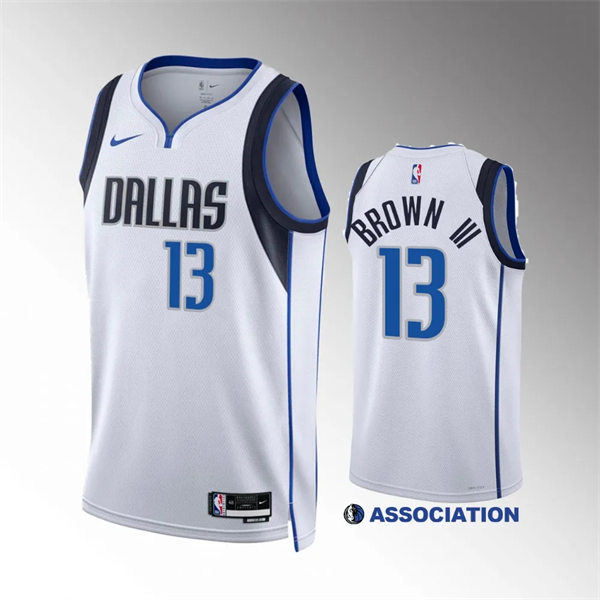  Mens Dallas Mavericks #13 Greg Brown III Nike White Association Edition Jersey 