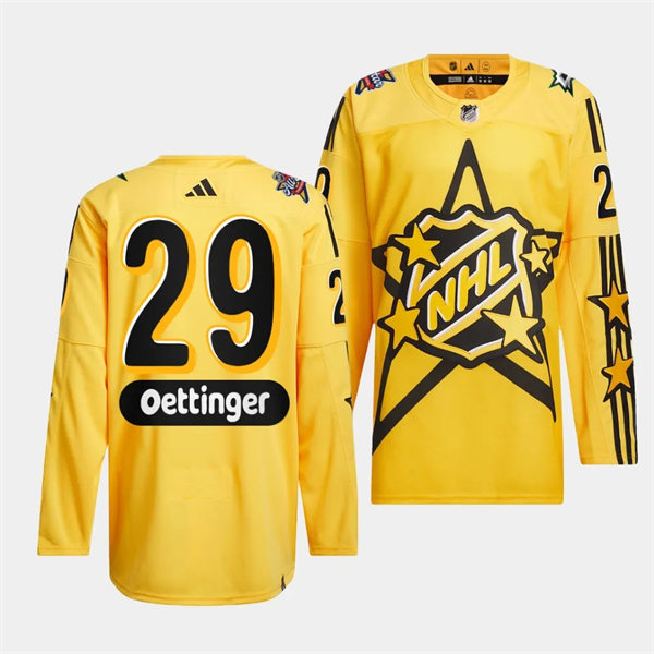  Mens Dallas Stars #29 Jake Oettinger Yellow 2024 NHL All-Star Game drew house Primegreen Jersey 