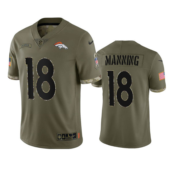  Mens Denver Broncos #18 Peyton Manning Olive 2022 Salute To Service Limited Jersey 