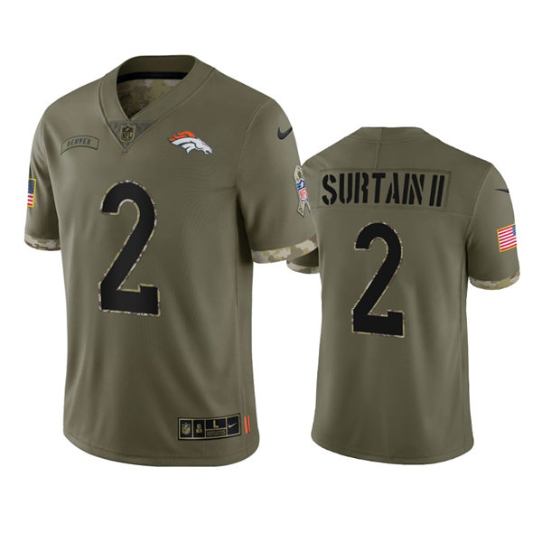  Mens Denver Broncos #2 Patrick Surtain II Olive 2022 Salute To Service Limited Jersey 