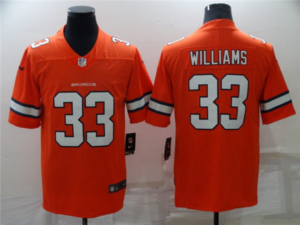  Mens Denver Broncos #33 Javonte Williams Nike Orange NFL Color Rush Vapor Limited Jersey 