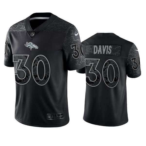  Mens Denver Broncos Retired Player #30 Terrell Davis Black Reflective Limited Jersey 