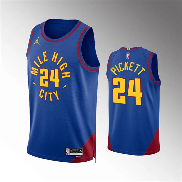  Mens Denver Nuggets #24 Jalen Pickett Blue Statement Edition Jersey 