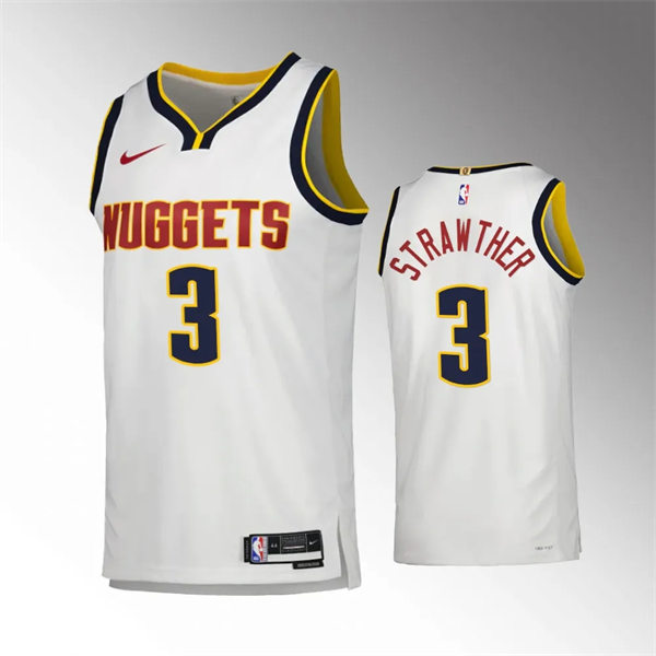  Mens Denver Nuggets #3 Julian Strawther White Association Edition Jersey 