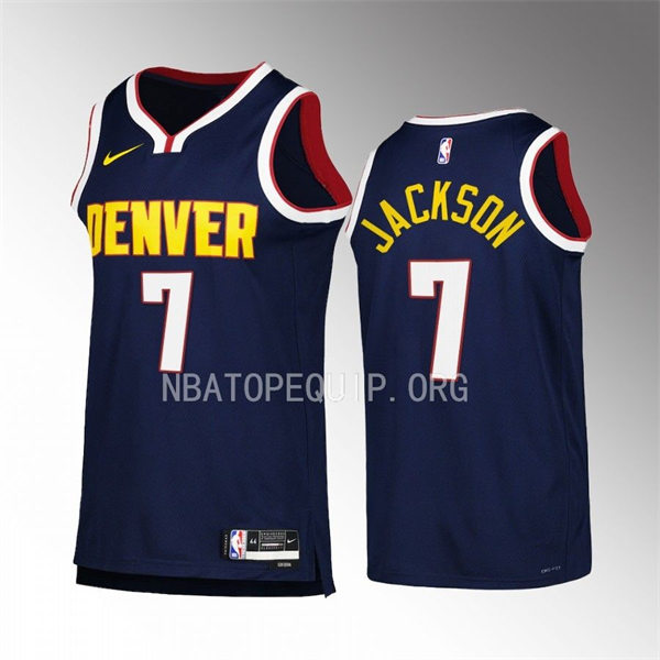  Mens Denver Nuggets #7 Reggie Jackson Nike Navy Icon Edition Jersey 
